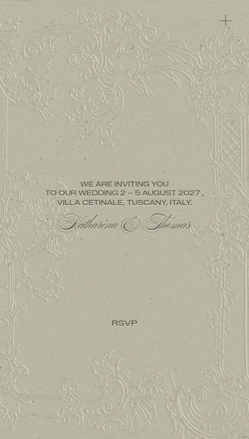 Digitale Hochzeitseinladung Tuscany mit RSVP, gestaltet von Wedding Mark